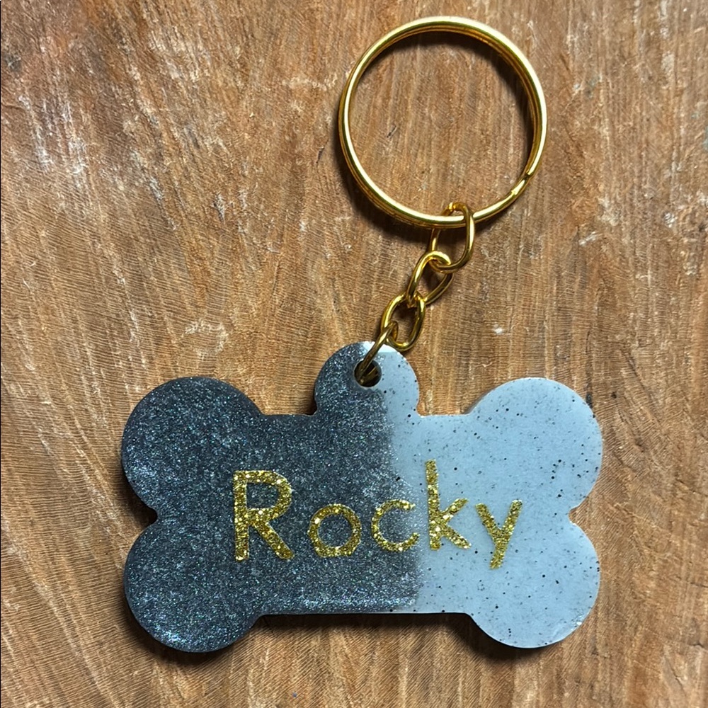 Gold and Gray Dog Bone tag ring